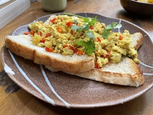 Scrambled tofu toast, $3.50  at Bong Bonlai at YK Art House in Phnom Penh