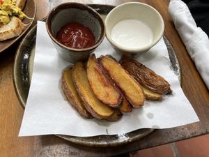 Potato wedges, $2  at Bong Bonlai at YK Art House in Phnom Penh