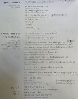 Menu, 1 of 6  at Bong Bonlai at YK Art House in Phnom Penh