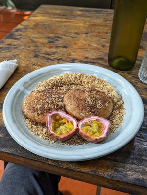 Coconut and passionfruit pancakes at Bong Bonlai at YK Art House in Phnom Penh