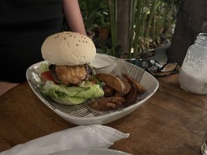 Incredible burger  at Bong Bonlai at YK Art House in Phnom Penh
