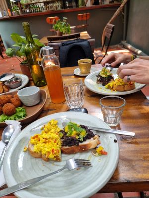 We also had scrambled tofu and beans on toast. I almost forgot to mention the bean tacos that were to die for! at Bong Bonlai at YK Art House in Phnom Penh