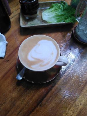 Spice latte with cashew milk at Bong Bonlai at YK Art House in Phnom Penh