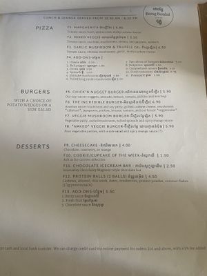 Menu  at Bong Bonlai at YK Art House in Phnom Penh