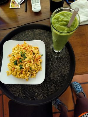 Scrambled tofu and chickpeas on toast at Bong Bonlai at YK Art House in Phnom Penh
