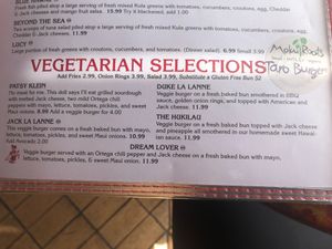 Vegetarian options on the menu at Cool Cat Cafe in Lahaina