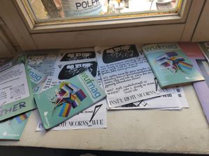 Flyers and a local queer magazine at Kult in Wurzburg