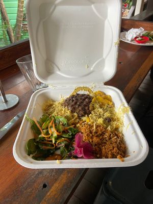 Take-away patacones meal  at La Fonda Latina in Kuranda