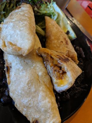 Chilli sin carne empanadas with vegan cheese at La Fonda Latina in Kuranda