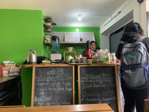 Making my salad and sourdough  at Organic Smoothie Bowl & Cafe - Lazimpat in Kathmandu