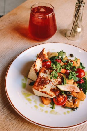 Grilled Cheese With Apricot and Fig Salad.
Locally Grown Fruits and Veggies, Microgreens.
Seasonal.
Vegetarian at Reggeli in Pecs