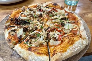 “Italian sausage” pizza (free of processed fake meat)  at Bella by Sage in Ubud