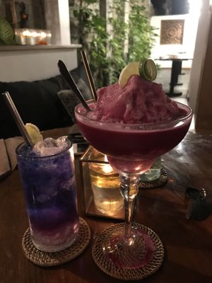 Galaxy Color Changing Limeade (left) and the Dragonfruit Ginger Frozen Margarita (right) at Bella by Sage in Ubud