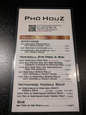 Vegan Menu at Pho HouZ in Calgary
