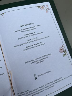 Menu June 2022  at Bloomy in Toulouse