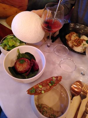 Left to right: side salad, onion dish and cannelloni at Bloomy in Toulouse