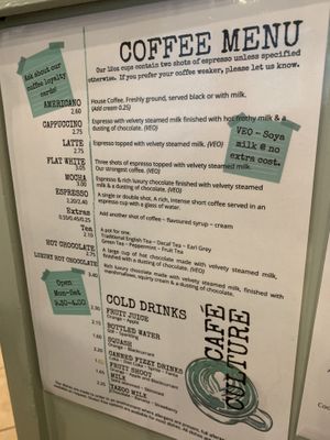 Drinks menu  at Inspiration in Driffield