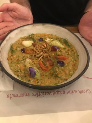 Riceless vegetable risotto (amazing) at Marmita in Skiathos