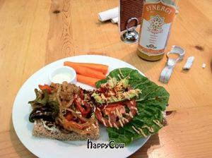 Grilled veggie sandwich made vegan at Ginger's Garden Cafe in Springville