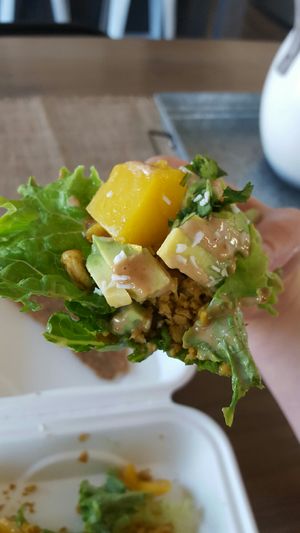 Thai lettuce wrap half eaten lol at Ginger's Garden Cafe in Springville