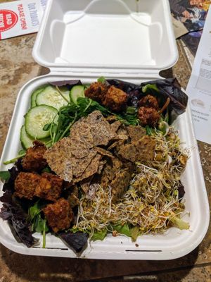 Falafel salad (requested without tomatoes) at Ginger's Garden Cafe in Springville