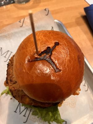 Veggie burger. Just ok. The MJ logo on the bun was the best part   at 23.sportcafe in Uncasville