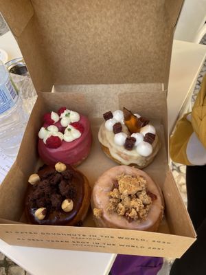 Chocolate pie, raspberry cheesecake, orange and date sticky pudding and apple crumble!!  at Scoop 'n Dough in Lisbon