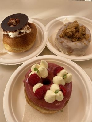 Donuts: Tiramisu, Apple Crumble and Raspberry Vanilla  at Scoop 'n Dough in Lisbon