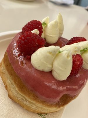 Raspberry Vanilla Donut - their beginners option  at Scoop 'n Dough in Lisbon
