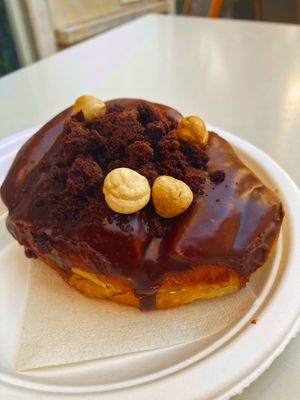 Chocolate Hazelnut Donut, the best we ever ate! at Scoop 'n Dough in Lisbon