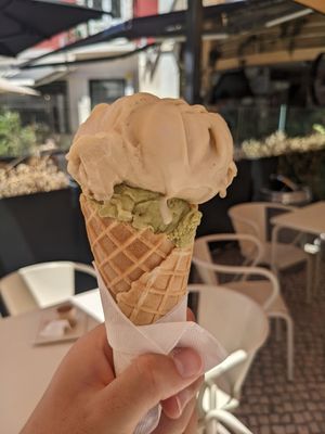 Pistachio and salted caramel ice cream at Scoop 'n Dough in Lisbon