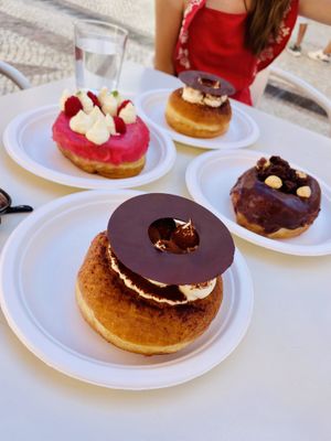 Tiramisu donuts, raspberry, and hazelnut   at Scoop 'n Dough in Lisbon