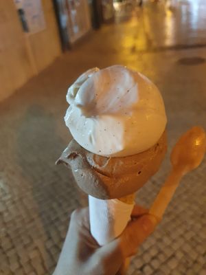 vanilla and milk chocolate ice cream at Scoop 'n Dough in Lisbon