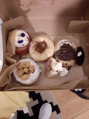 Creative variety of donuts. Apple crumb is great. at Scoop 'n Dough in Lisbon