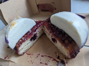 Panna cotta and blueberry doughnut at Scoop 'n Dough in Lisbon