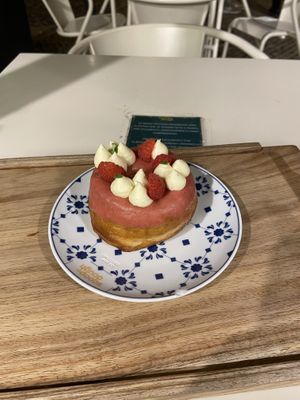 Vanilla and raspberry donut  at Scoop 'n Dough in Lisbon