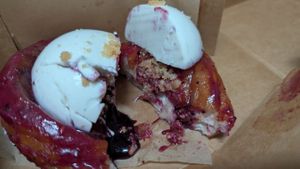 Blueberry-stuffed pannacotta-topped donut at Scoop 'n Dough in Lisbon