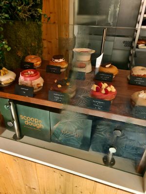 Donut display at Scoop 'n Dough in Lisbon