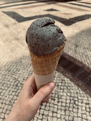 Black sesame ice cream - big portion! at Scoop 'n Dough in Lisbon