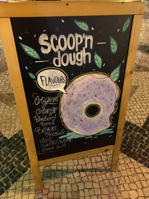 Cute sign in front  at Scoop 'n Dough in Lisbon