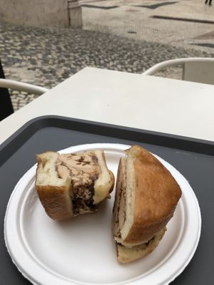 Ice cream doughnut sandwich - heaven! at Scoop 'n Dough in Lisbon
