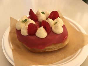 Raspberry & Vanilla donut at Scoop 'n Dough in Lisbon