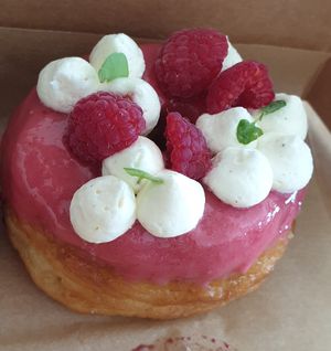 Raspberry & Vanilla donut at Scoop 'n Dough in Lisbon