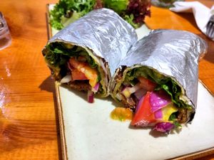 Yeeros pea protein at Healthylicious in Mykonos