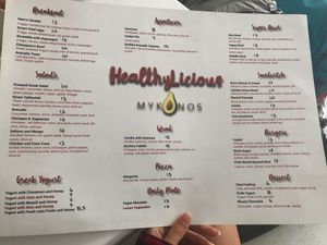 Menu at Healthylicious in Mykonos