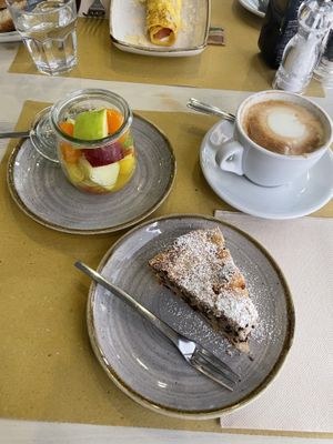 I got the rosemary breakfast which was a soy cappuccino, fruit salad and vegan croissant. Unfortunately didn’t have any vegan croissants left so I got the vegan cake instead!  at Rosemary in Rome