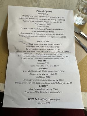 Their menu   at Rosemary in Rome