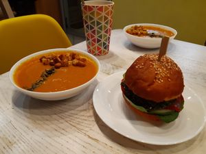 Суп тыквы + Бургер at Yellow SLON in Minsk