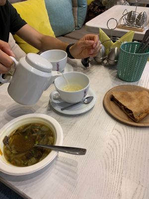 soup and pie at Yellow SLON in Minsk