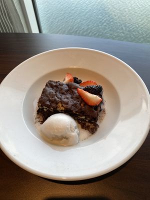 Vegan brownie with coconut sorbet!  I was very happy for this and it did not let me down!  at Novelli at City Quays in Belfast